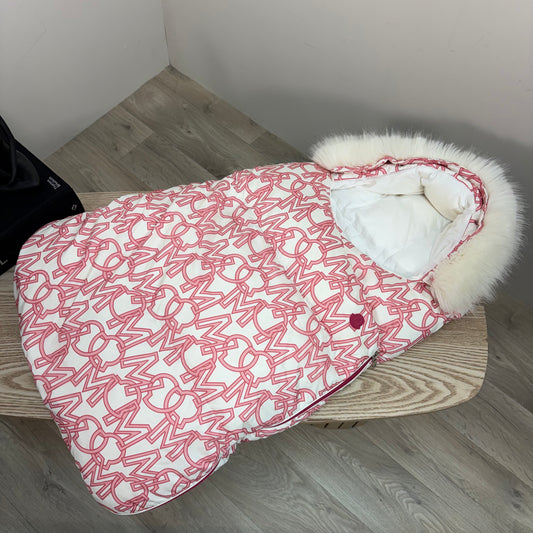 Kids Moncler Pram Snug Cream/Pink Fur Trim – One Size
