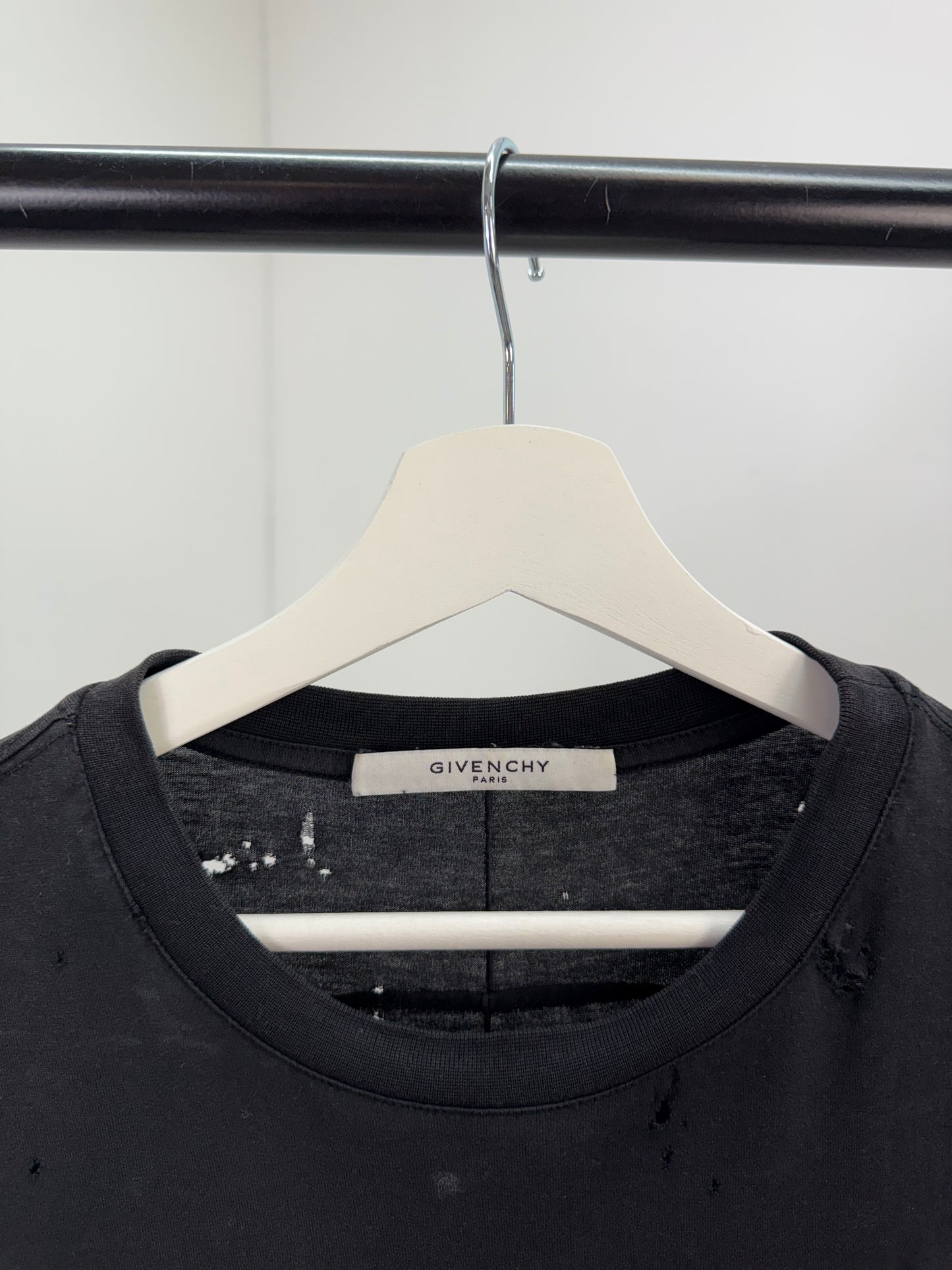 Givenchy Black Distressed T-Shirt with Rolled Sleeves - Small
