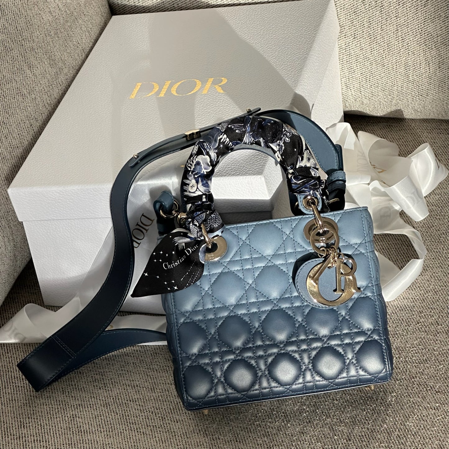 Christian Dior Small Dior My ABC Lady Dior Ombré Blu - In Box Inc Silk Twill And Long Strap