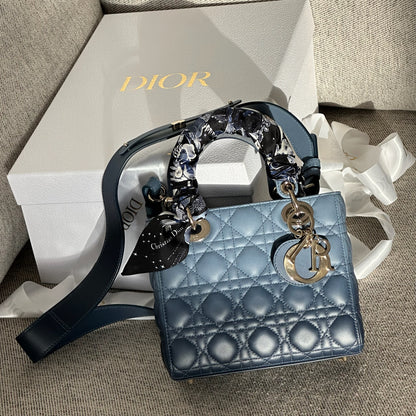 Christian Dior Small Dior My ABC Lady Dior Ombré Blu - In Box Inc Silk Twill And Long Strap
