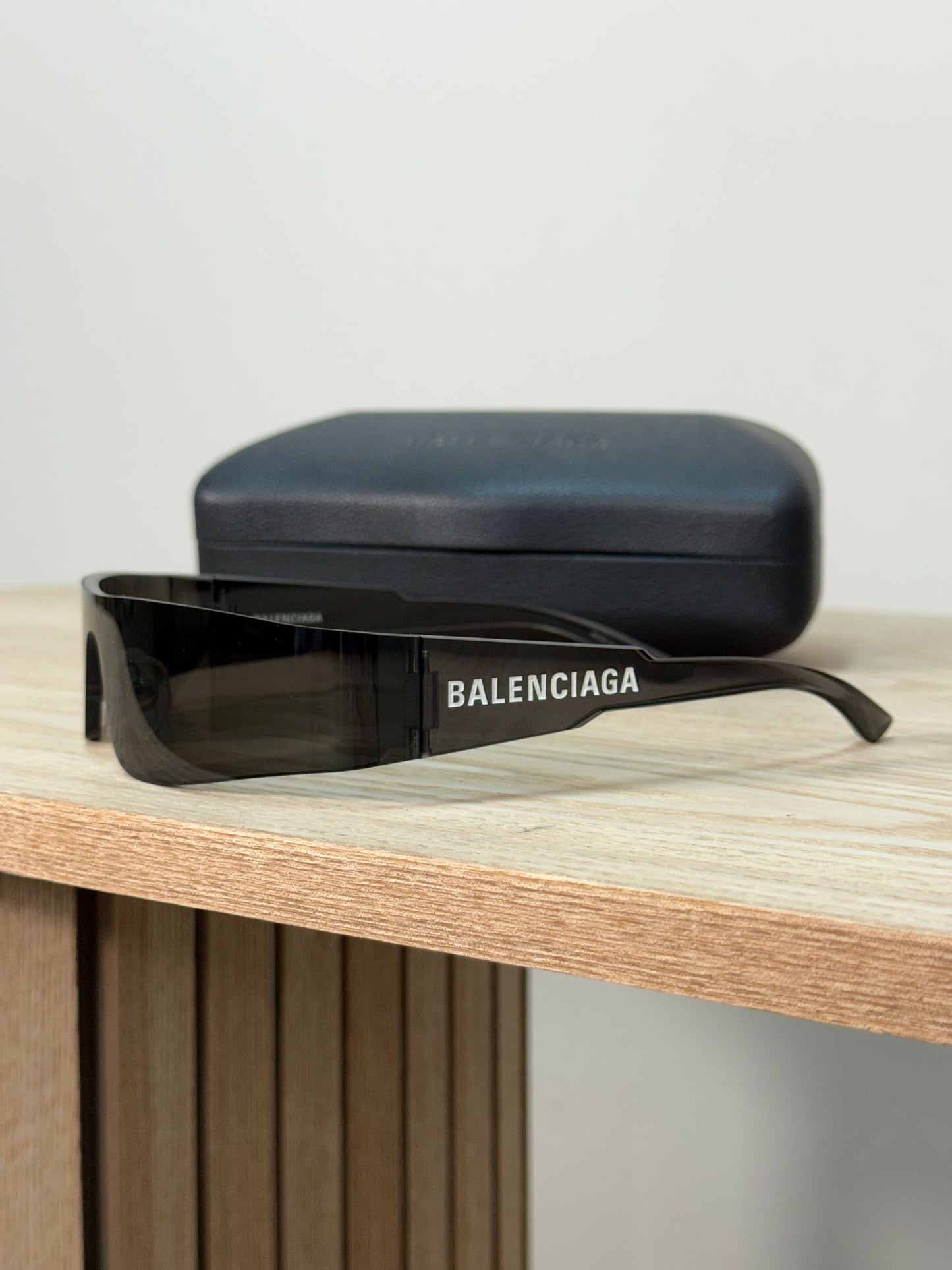 Balenciaga Black White Logo Thin Mono Sunglasses - One Size