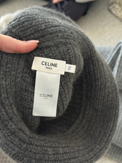 Celine Grey Triomphe Alpaca Wool Crochet Hat - One size