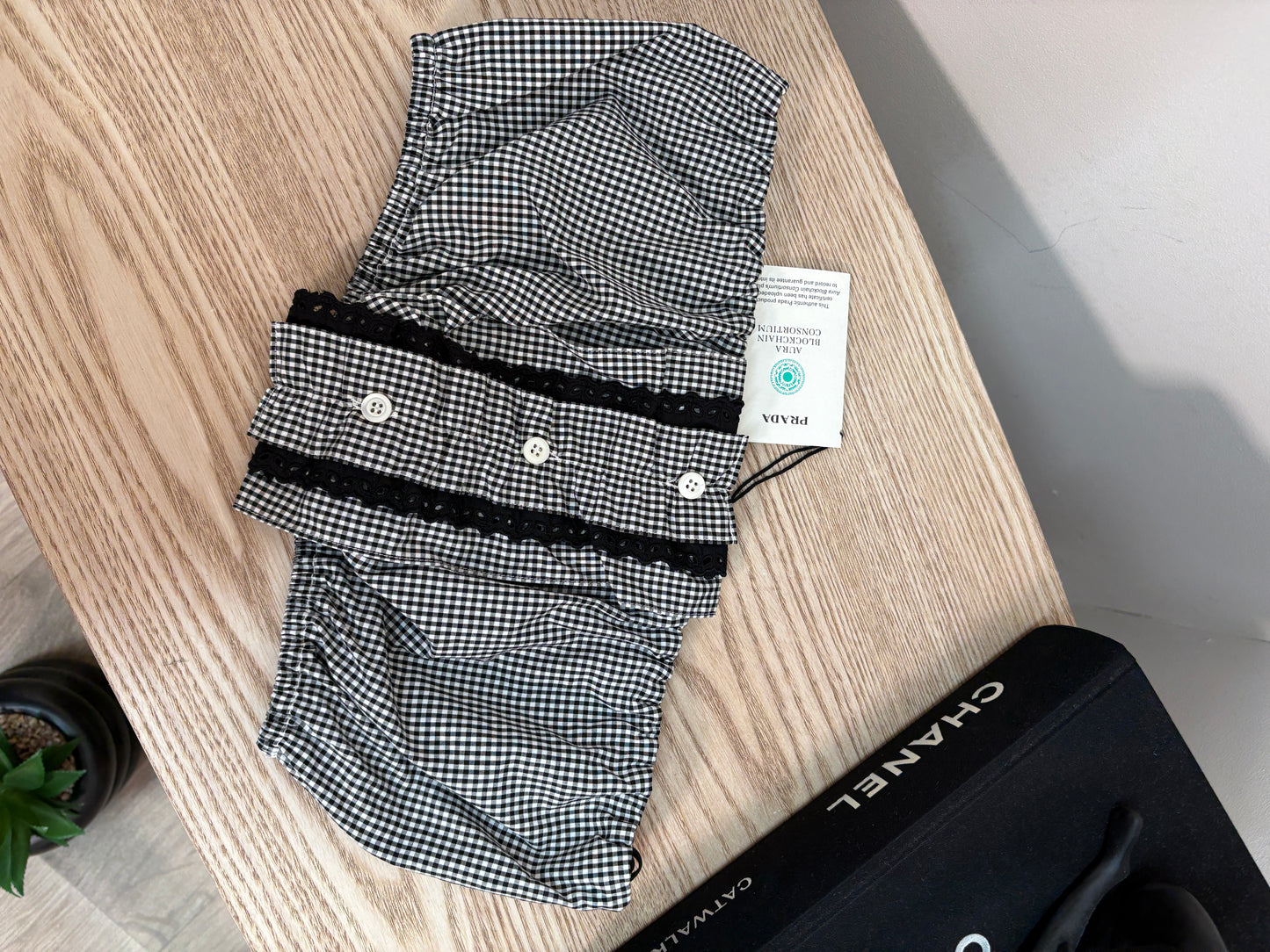 Prada Black & White Gingham Boob Tube - New In Tags 38/small