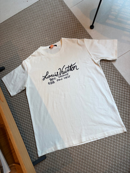 Louis Vuitton White Embroidered Signature T-Shirt – XXL