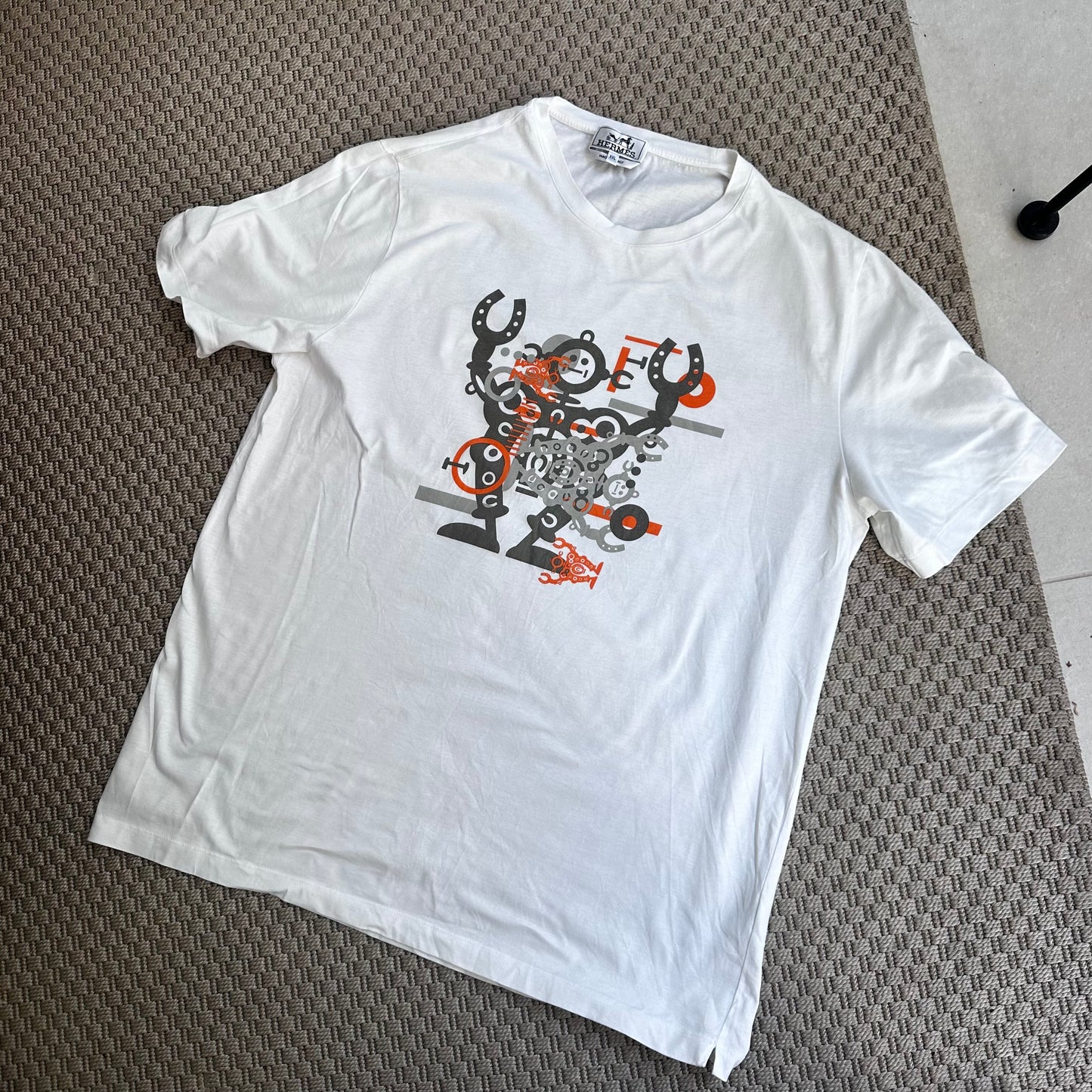 Hermès men’s white and orange chain t-shirt - XXL