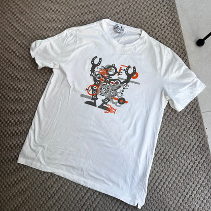 Hermès men’s white and orange chain t-shirt - XXL