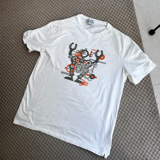 Hermès men’s white and orange chain t-shirt - XXL