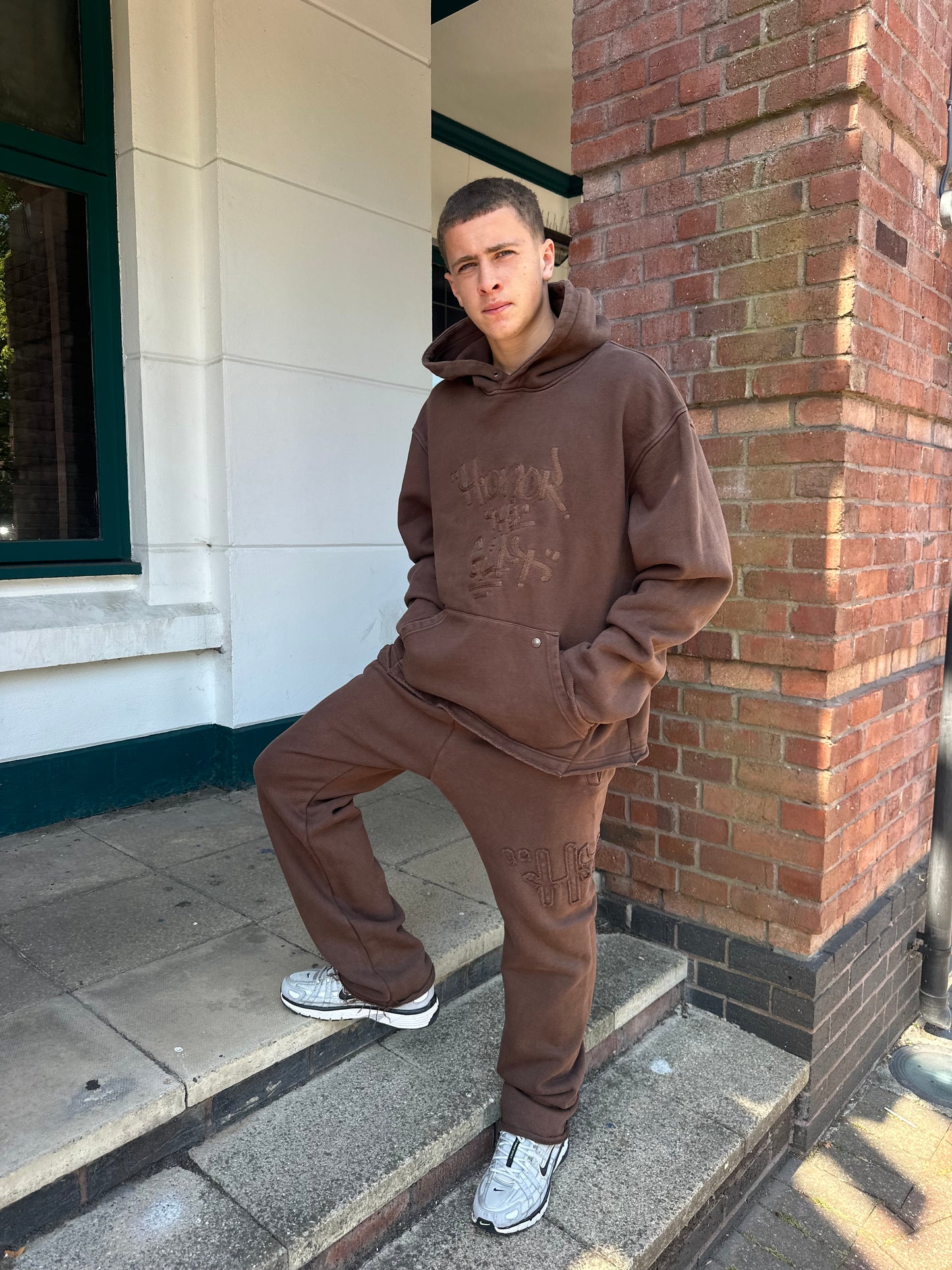 Honor The Gift Brown Embroidered Script Tracksuit – Large Hoodie / Medium Bottoms