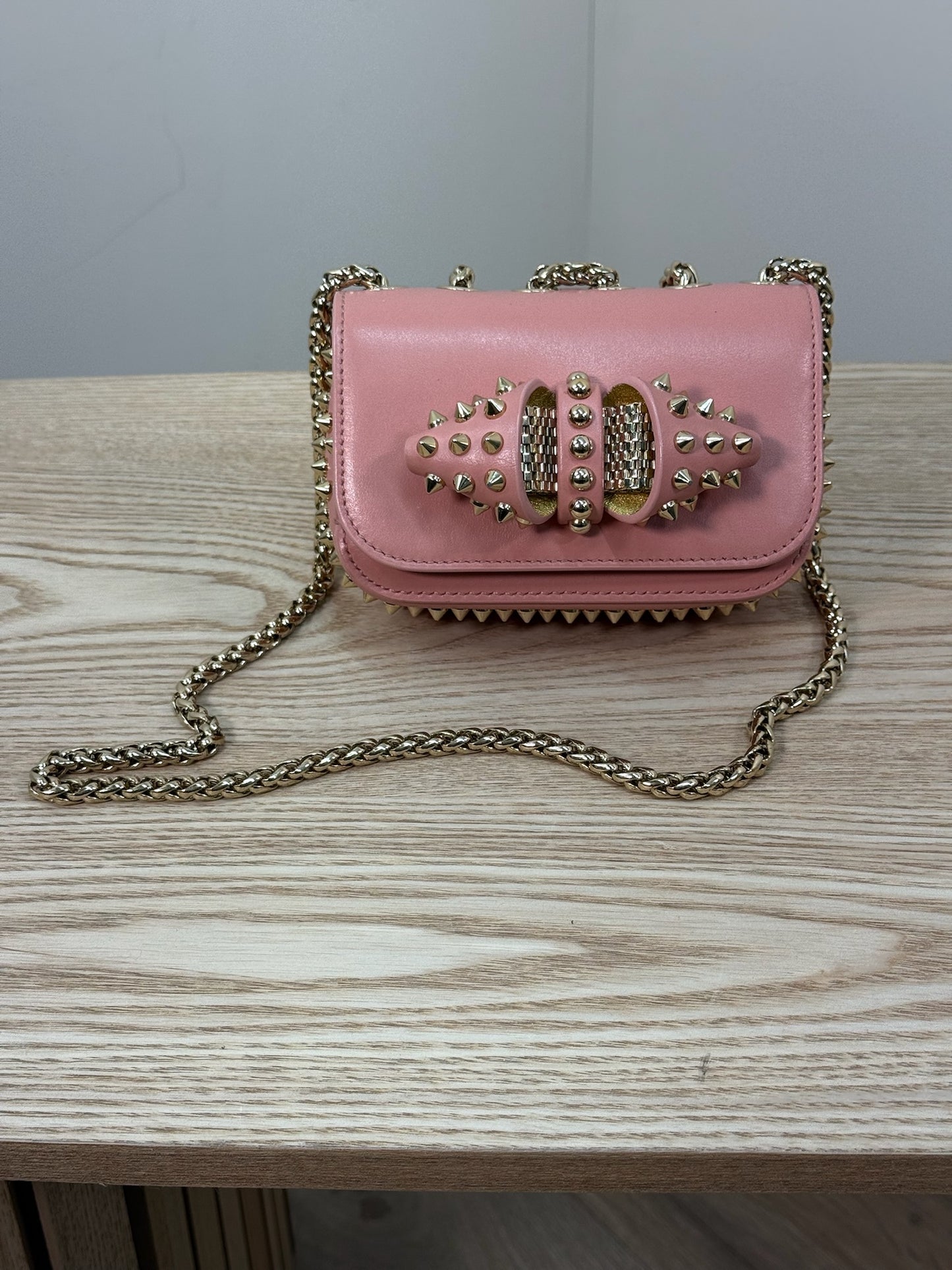 Chrisitan Louboutin Pink Leather Spiked Sweet Charity Bag - One Size