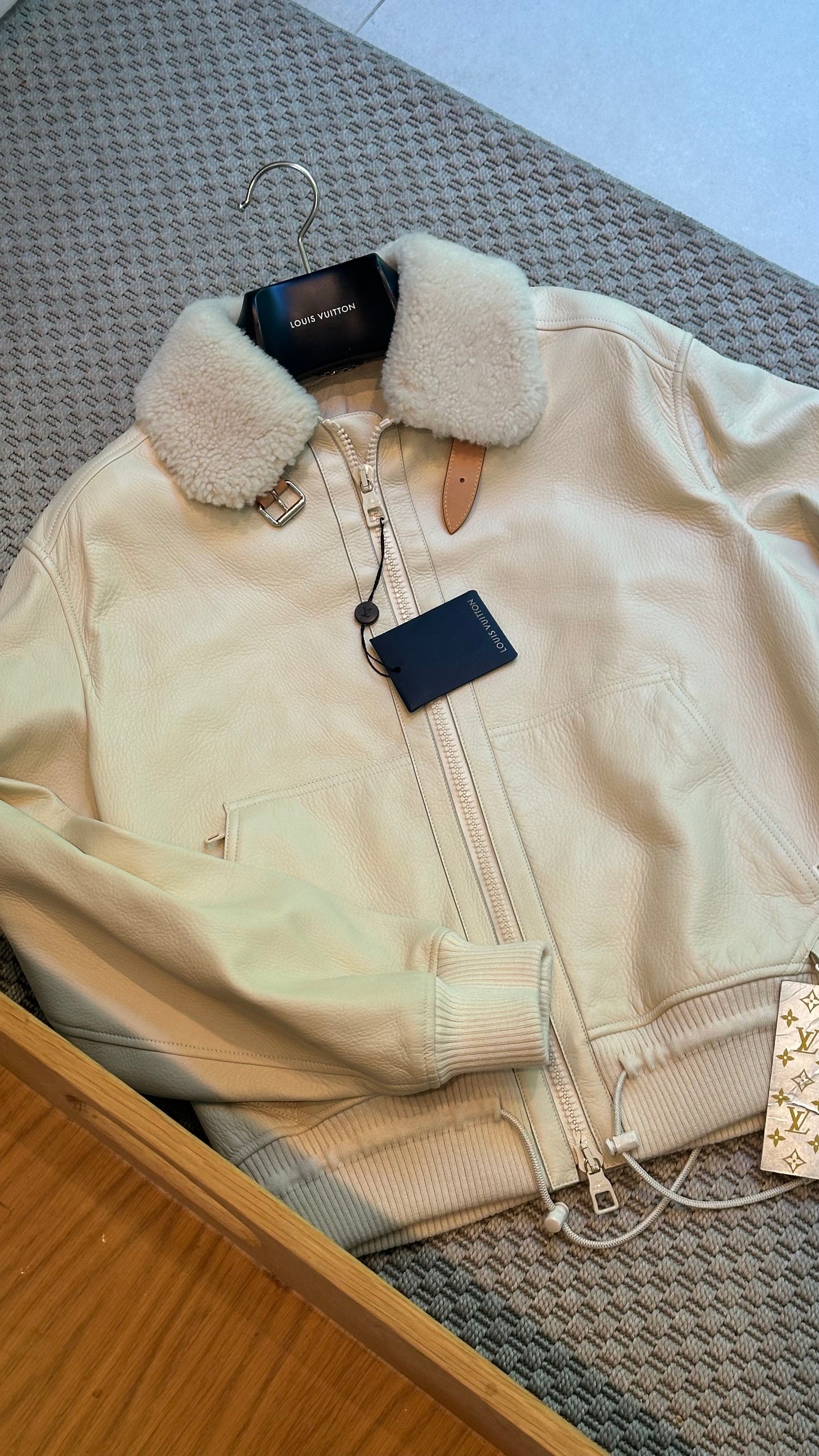 Louis Vuitton White/Cream Staples Edition Leather Aviator Bomber Jacket. collectors item , Brand New - XXL
