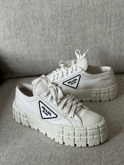 Prada White And Black Double Wheel Trainers -UK 5