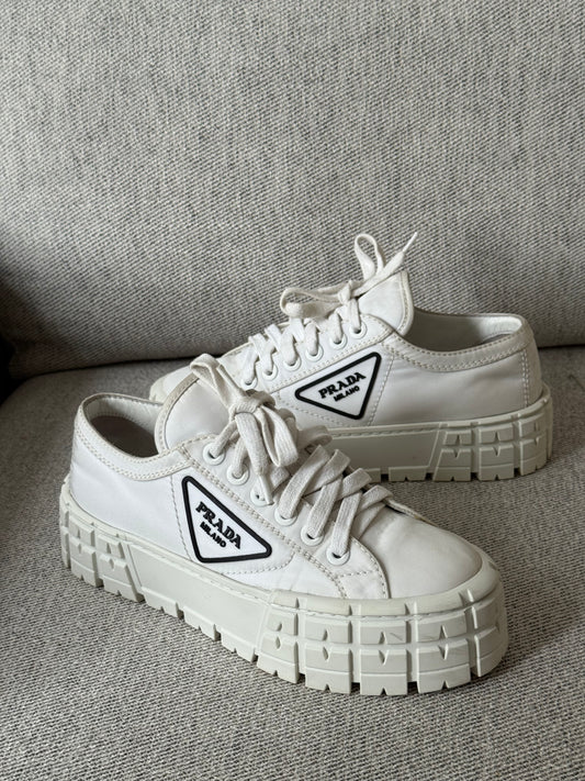 Prada White And Black Double Wheel Trainers -UK 5