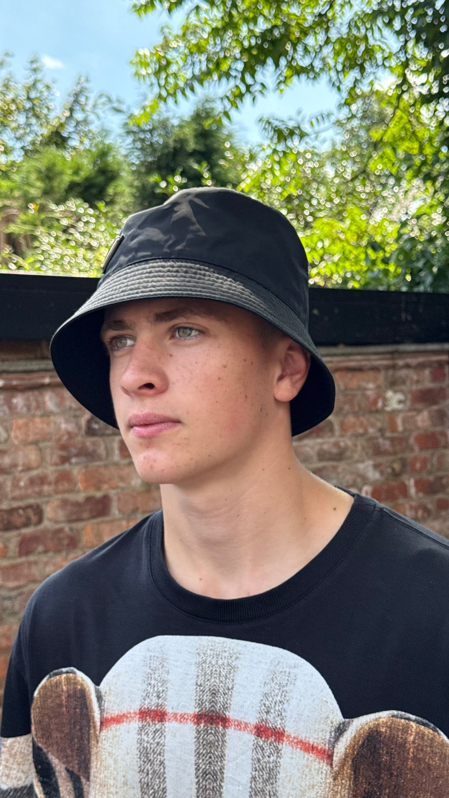 Prada Black Re-Nylon Plaque Bucket Hat - Large In Tags