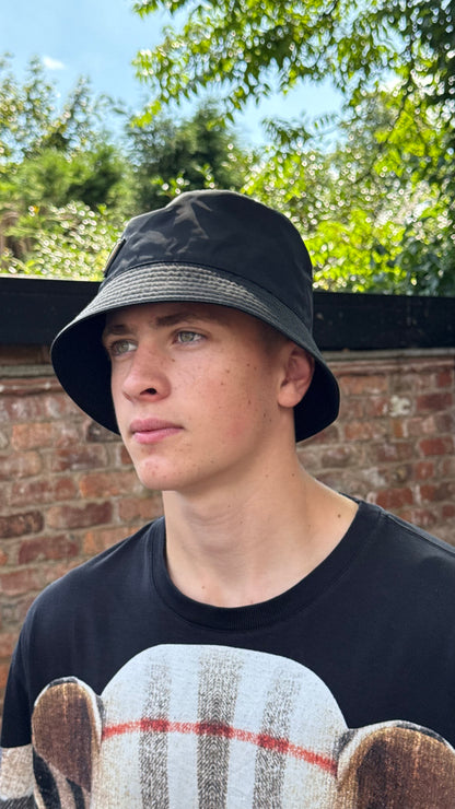 Prada Black Re-Nylon Plaque Bucket Hat - Large In Tags