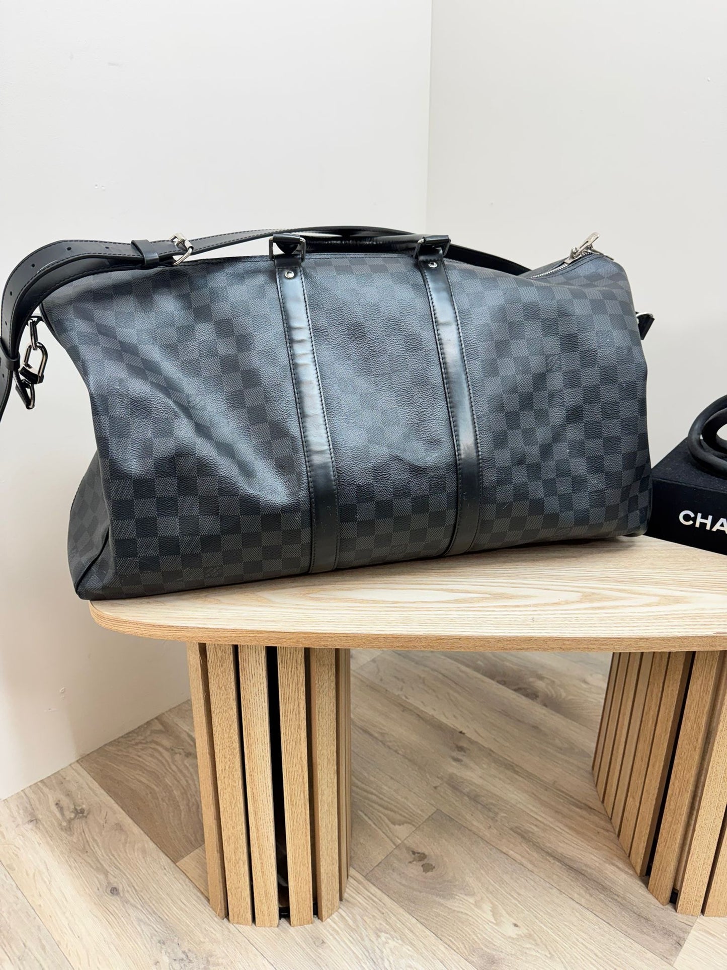 Louis Vuitton Black Damier Graphite Canvas Keepall Travel Bag – 55