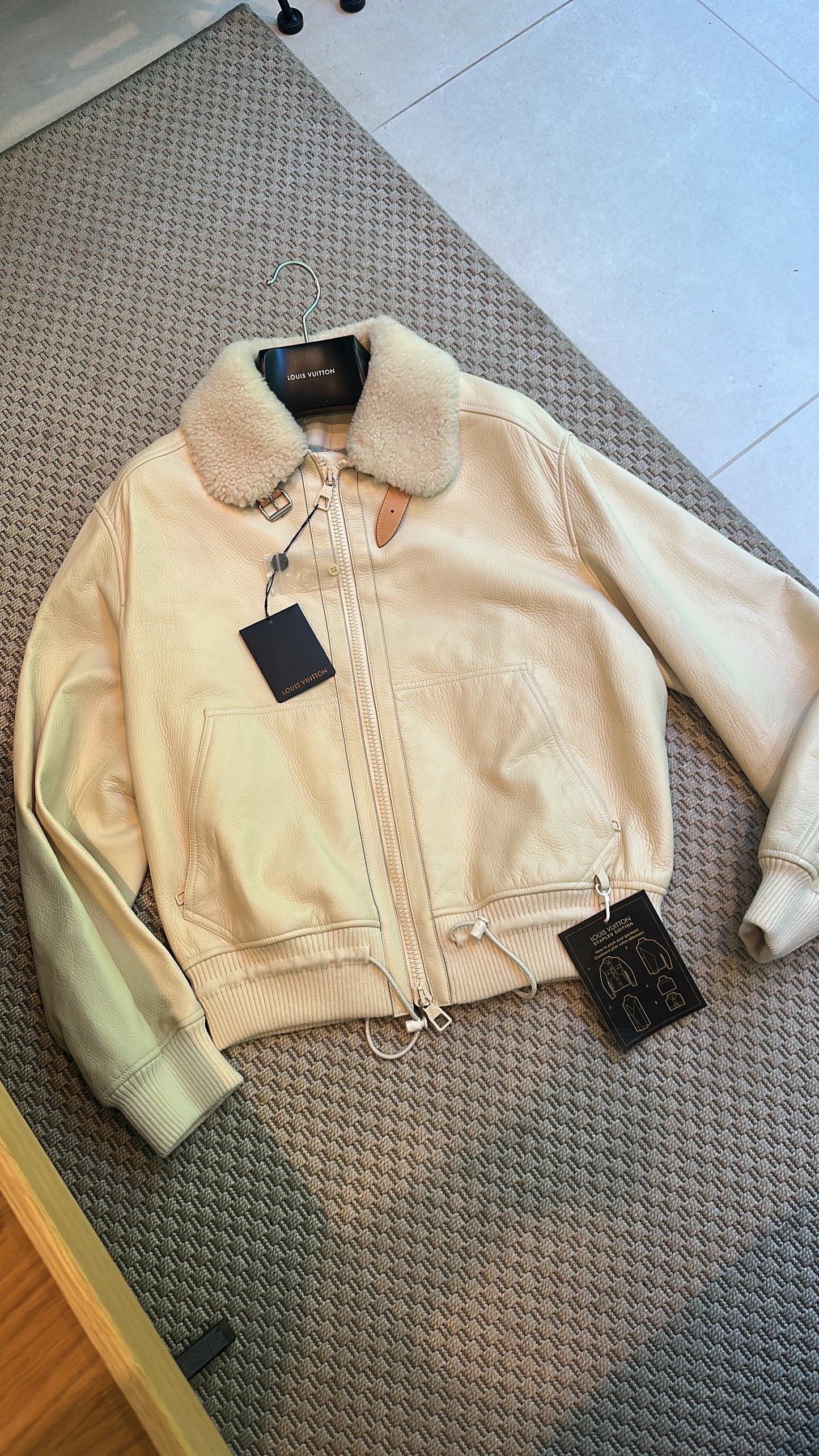 Louis Vuitton White/Cream Staples Edition Leather Aviator Bomber Jacket. collectors item , Brand New - XXL