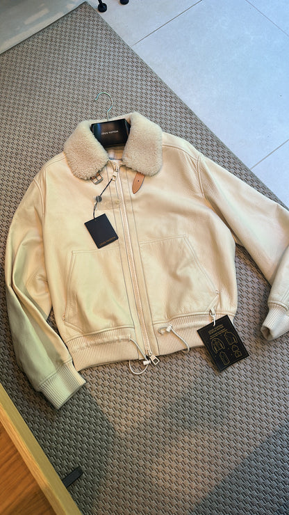 Louis Vuitton White/Cream Staples Edition Leather Aviator Bomber Jacket. collectors item , Brand New - XXL