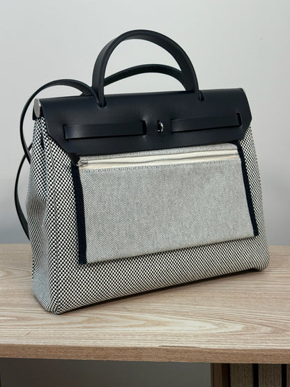 Hermès  Herbag 31 Vache Hunter Toile Quadrille Viking Black White Full Set