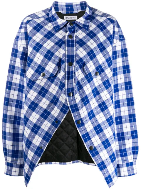 Balenciaga Blue White Checked Swing Quilted Jacket - size 34-SMALL