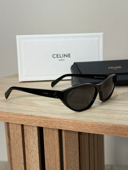 Celine Black Logo Round Slim Curved Sunglasses - One Size