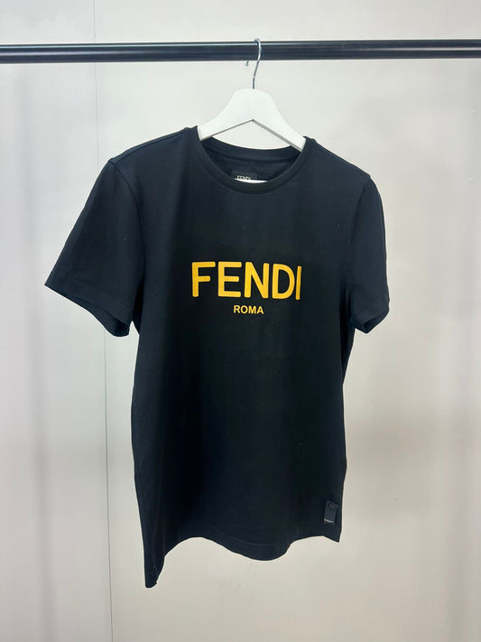Fendi Black Yellow Logo T-Shirt - Small
