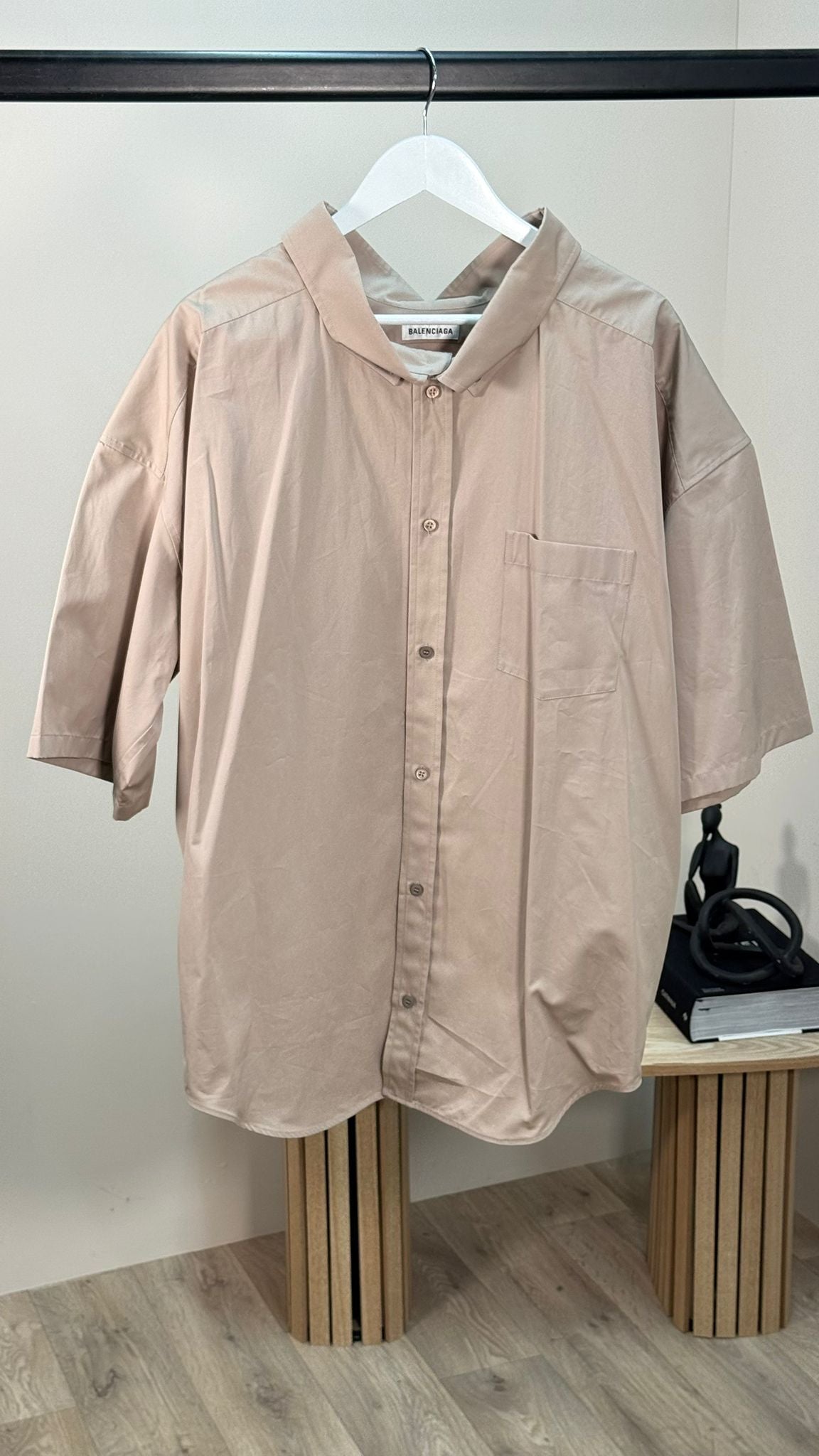 Balenciaga Beige White Logo On Back Shirt - Size 34/S