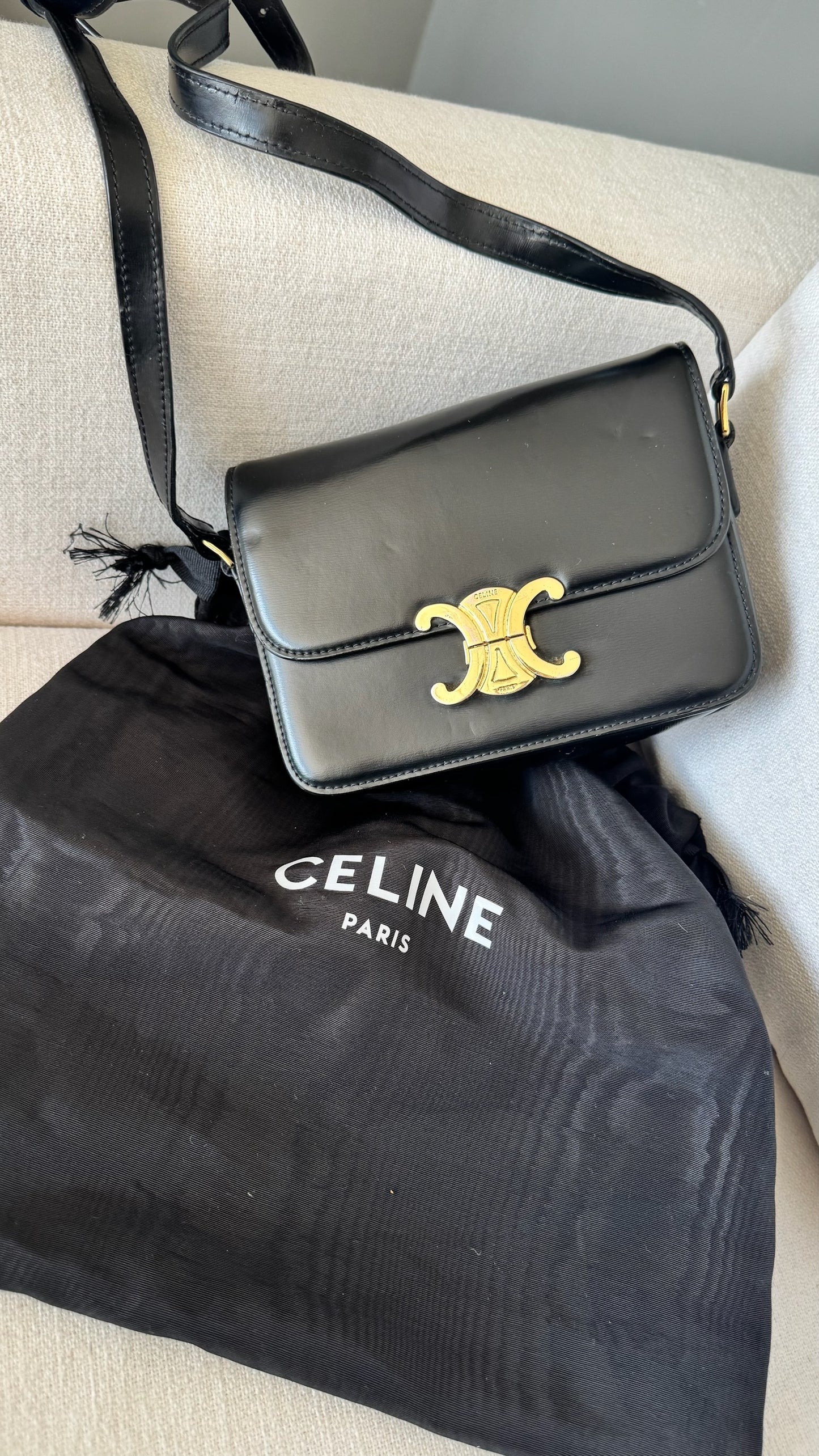 Celine Black Teen Triomphe Bag Black Calfskin