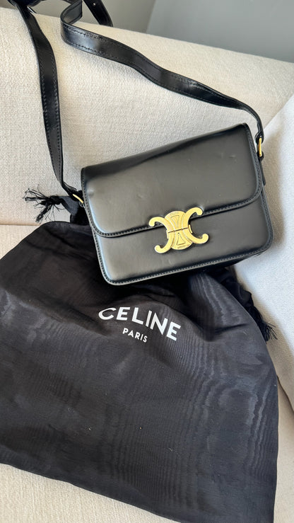 Celine Black Teen Triomphe Bag Black Calfskin
