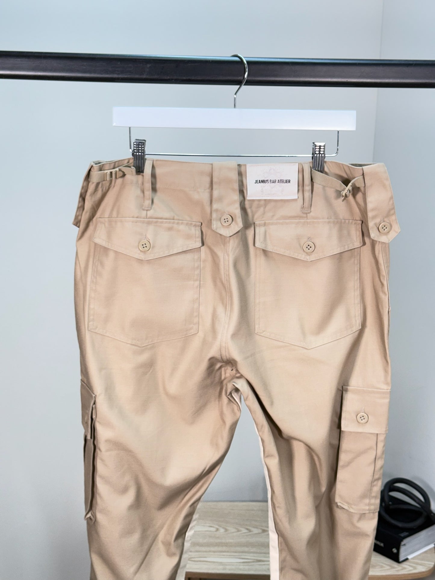 Jeanius Bar Atelier Panelled Twill Cargo Trousers In Beige - Waist 36