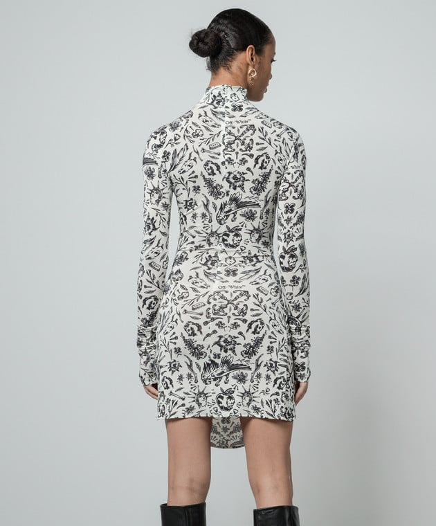 Off-White Black & White Print Ruched High Neck Dress – IT 40 / UK 8