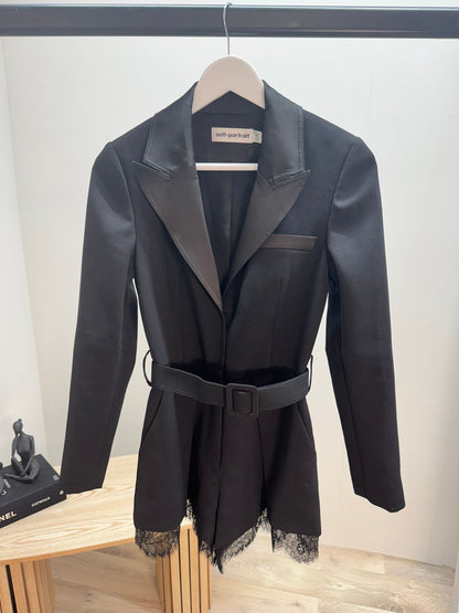 Self-Portrait Black Lace Trim Playsuit Romper-XS