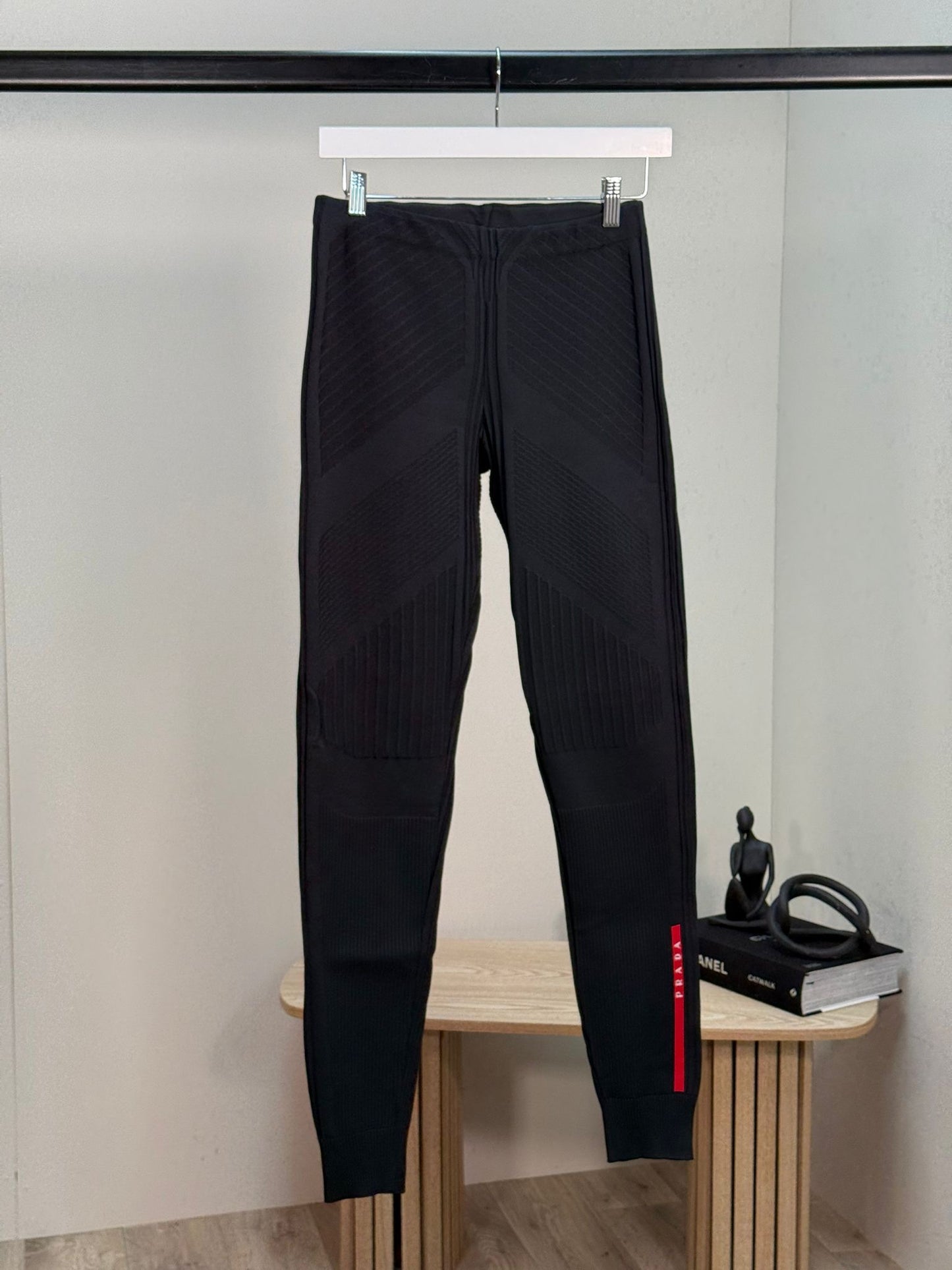 Prada Black Ribbed Re-nylon Highrise Leggings - Small