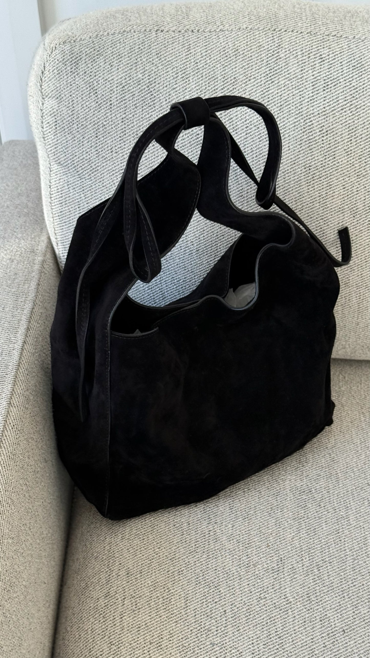Reformation Small Vittoria Tote in Black Suede