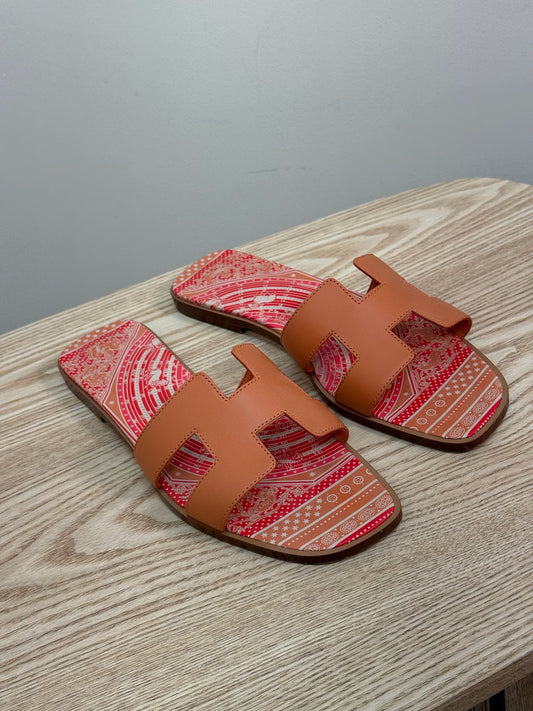 Hermes Orange Oran Leather Slider - UK 7