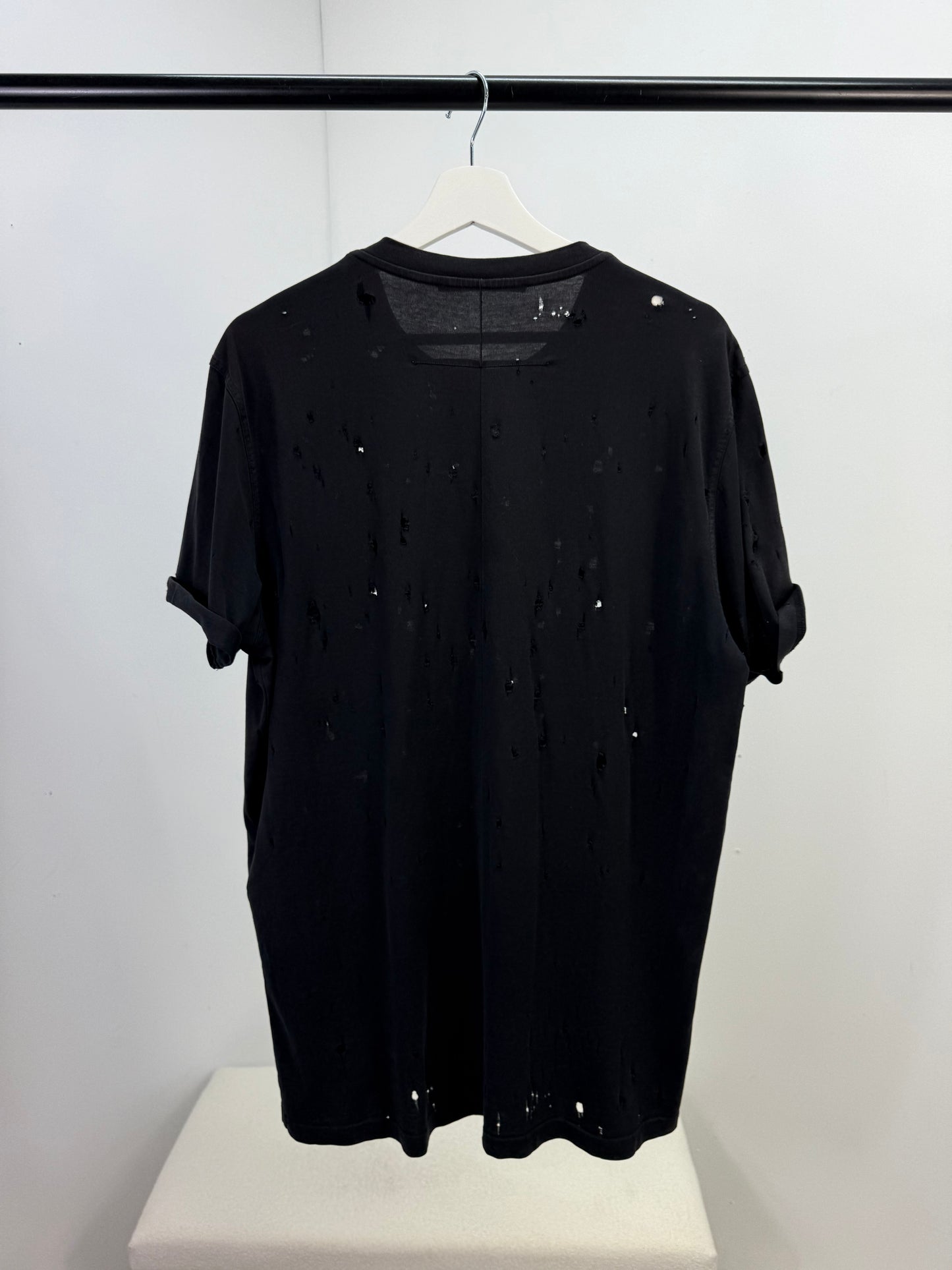Givenchy Black Distressed T-Shirt with Rolled Sleeves - Small