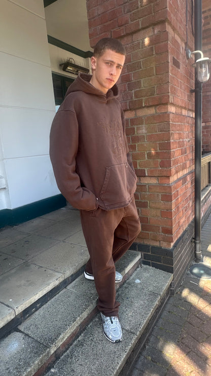 Honor The Gift Brown Embroidered Script Tracksuit – Large Hoodie / Medium Bottoms