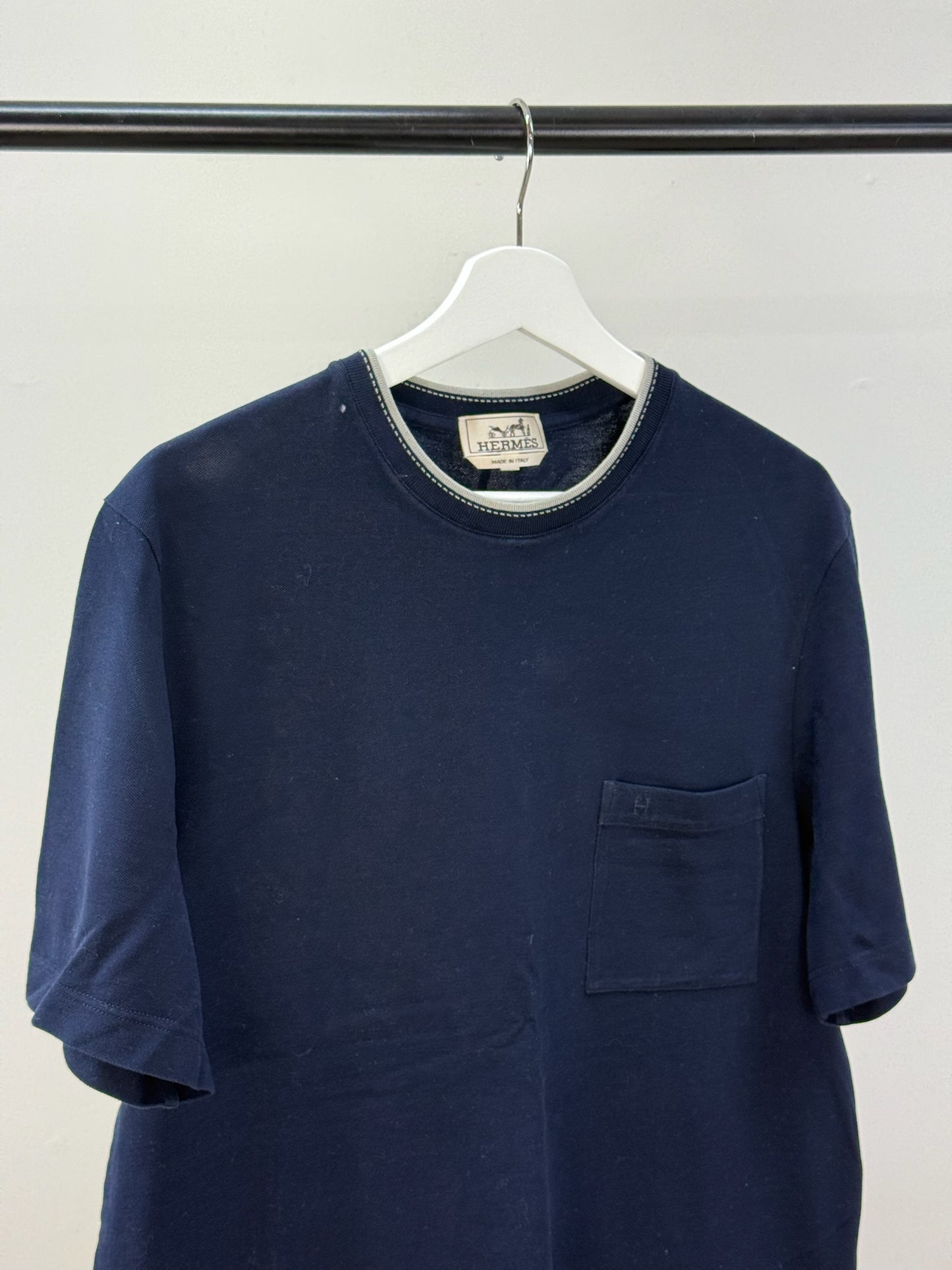 Hermes Navy H Logo T-Shirt - medium