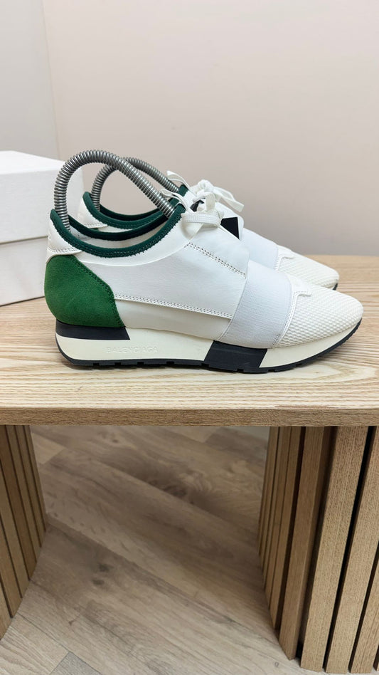 Balenciaga Green White Race Runner Trainers – Brand New In Box EU 38 / UK 5
