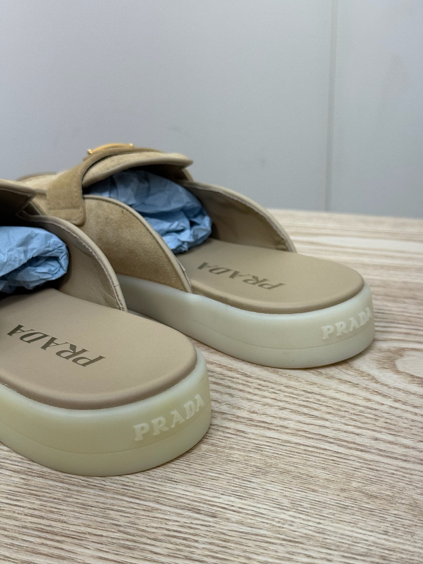 Prada Nude Suede Loafer Mules- Brand New In Box Uk 4.5