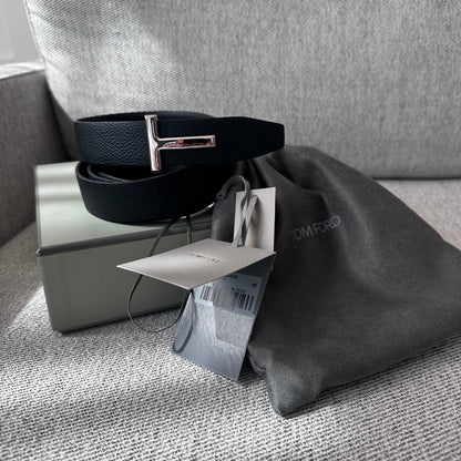 Tom Ford Black Leather TG 100cm Belt- Brand New In Box