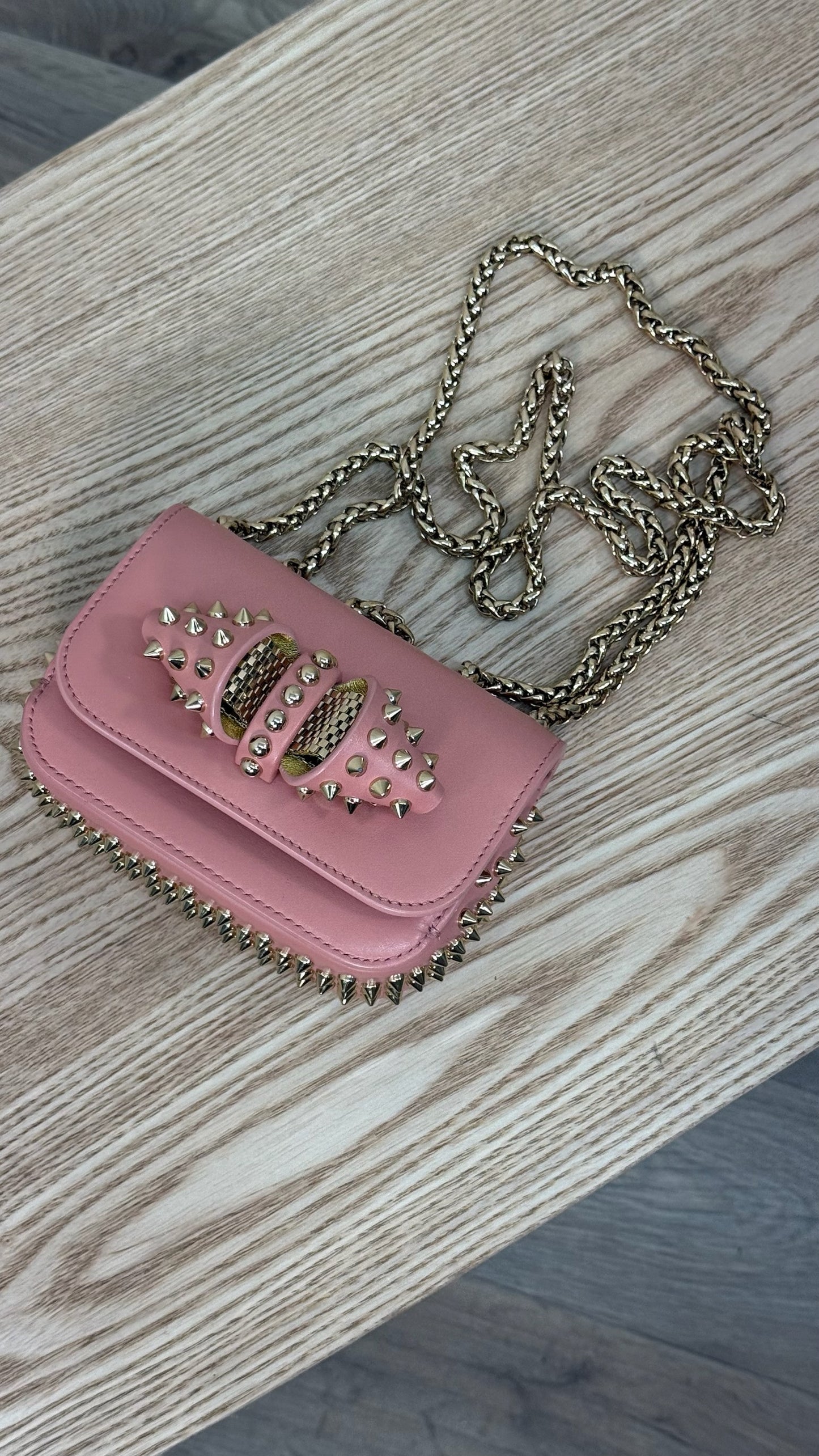 Chrisitan Louboutin Pink Leather Spiked Sweet Charity Bag - One Size
