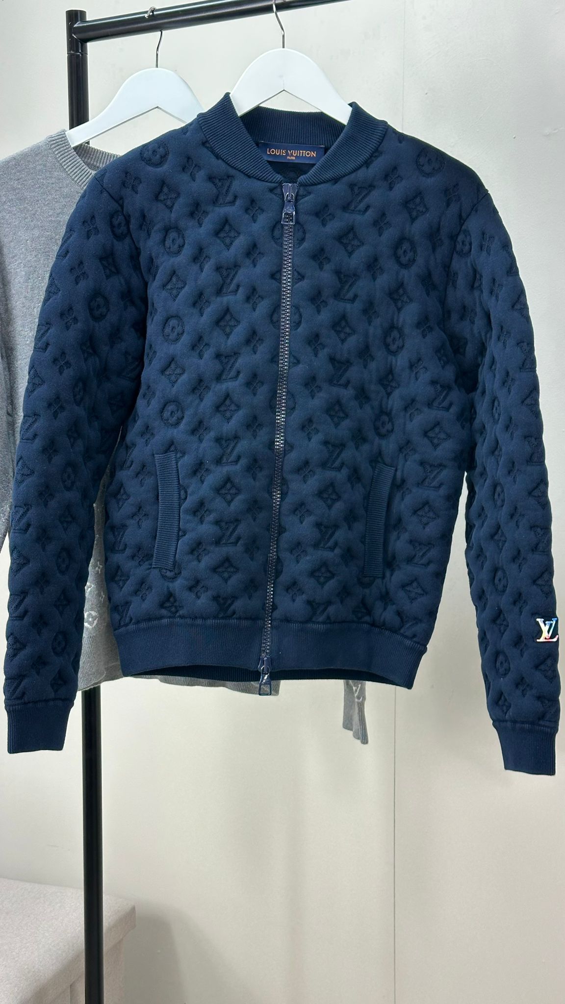 Louis Vuitton Navy Embossed Monogram Pilot Jacket -  Small
