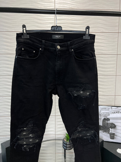 Amiri Black Bandana Distressed Jeans - 33