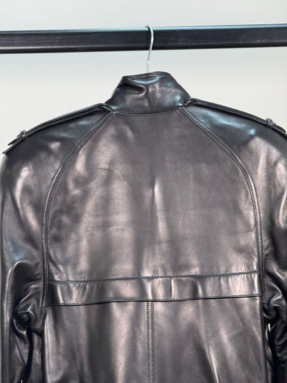 Saint Laurent Biker Leather Smooth Black Trench Coat - New In Tags FR 38/S-M