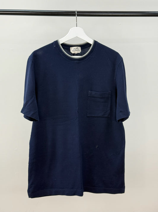 Hermes Navy H Logo T-Shirt - medium