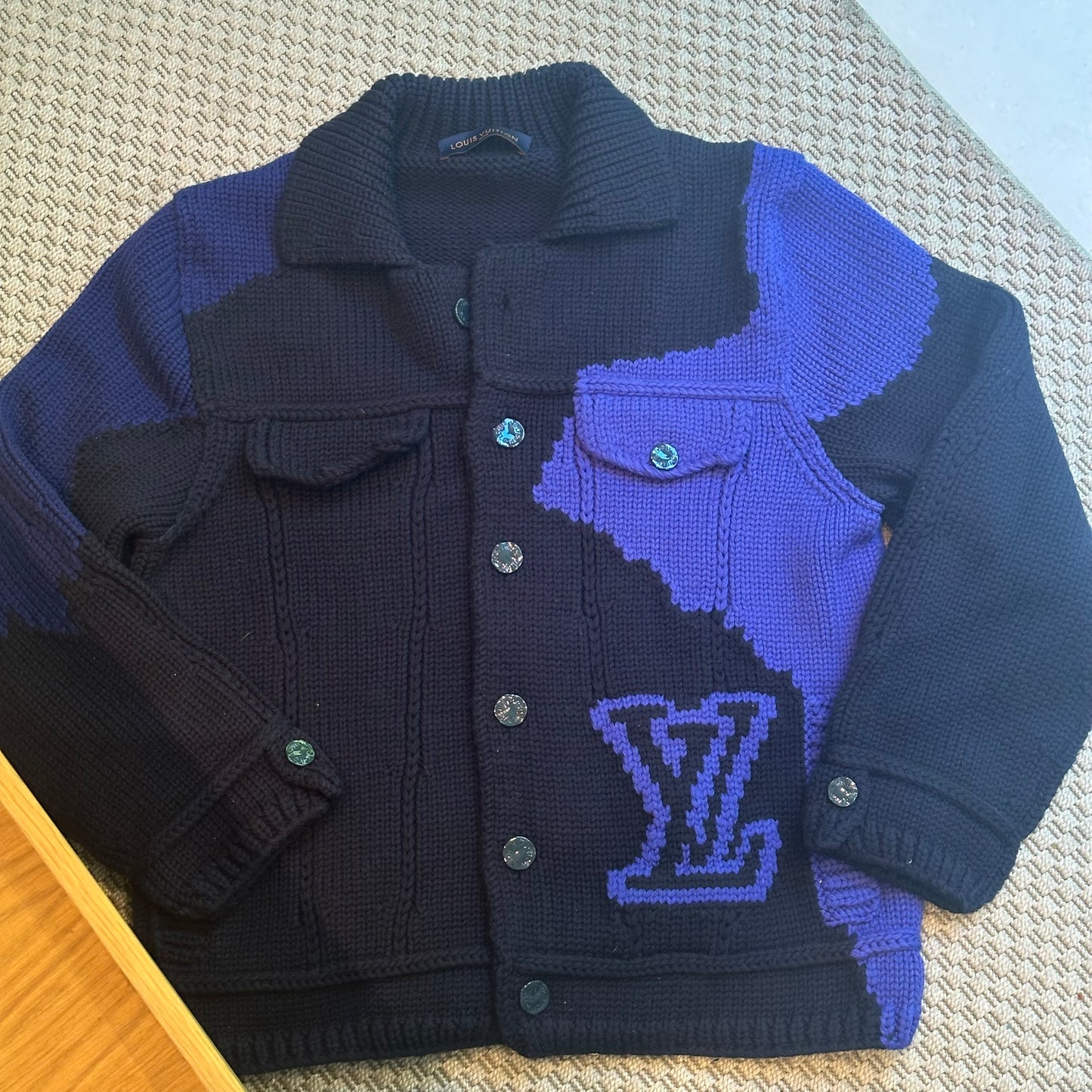 Louis Vuitton Intarsia Heavy Knit Cardigen In Blue. Collectors item  - XXL