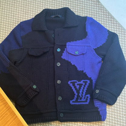 Louis Vuitton Intarsia Heavy Knit Cardigen In Blue. Collectors item  - XXL