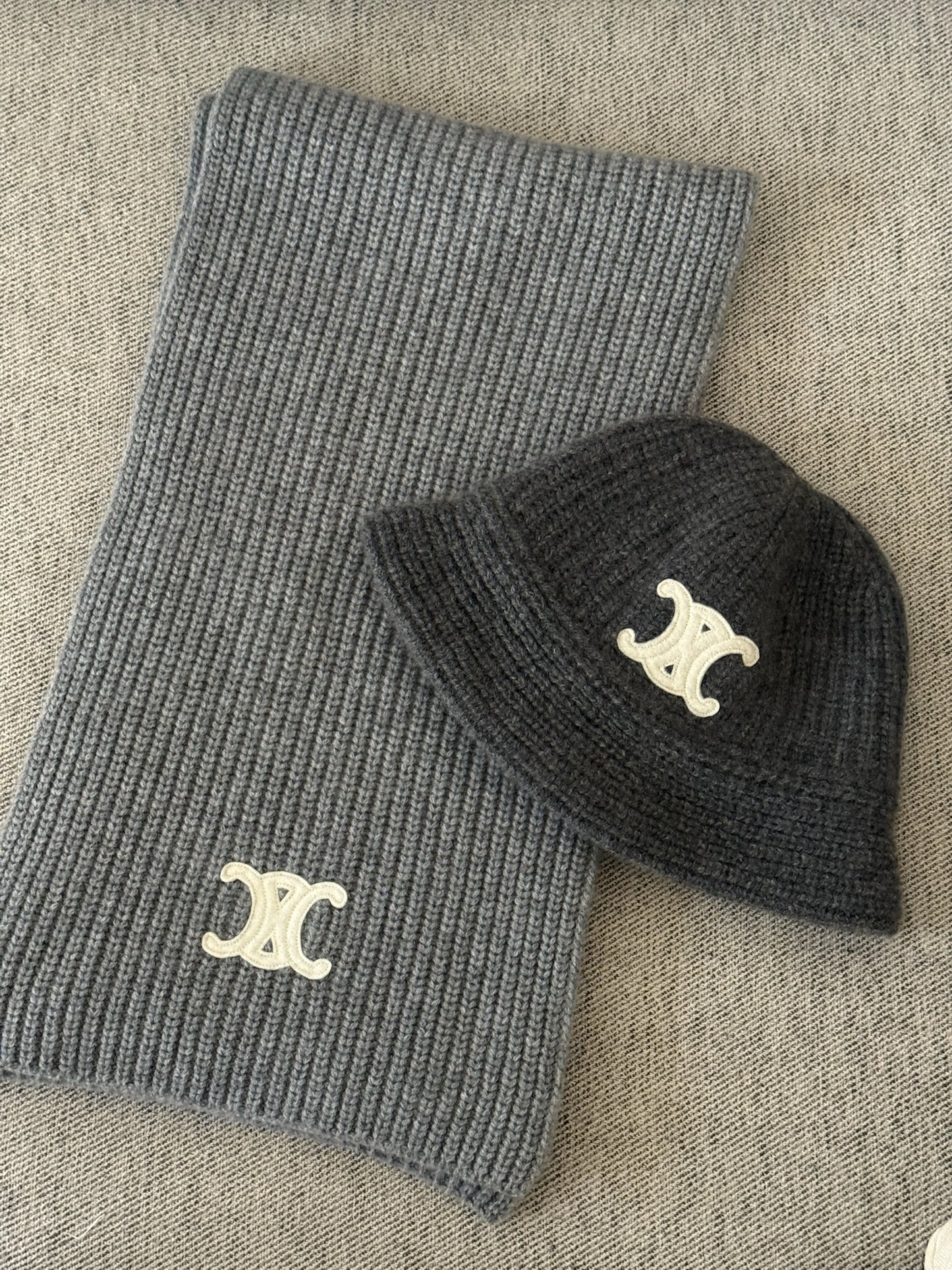 Celine Grey Triomphe Alpaca Wool Crochet Hat - One size