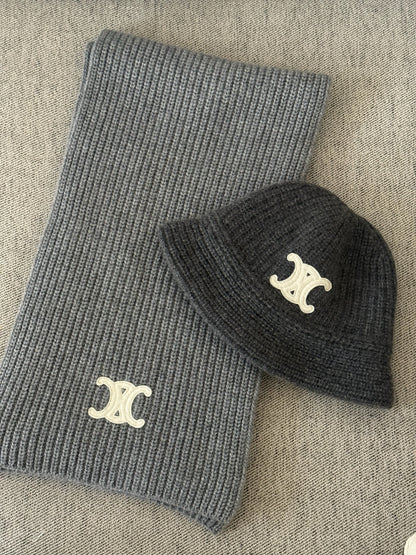 Celine Grey Triomphe Alpaca Wool Crochet Hat - One size