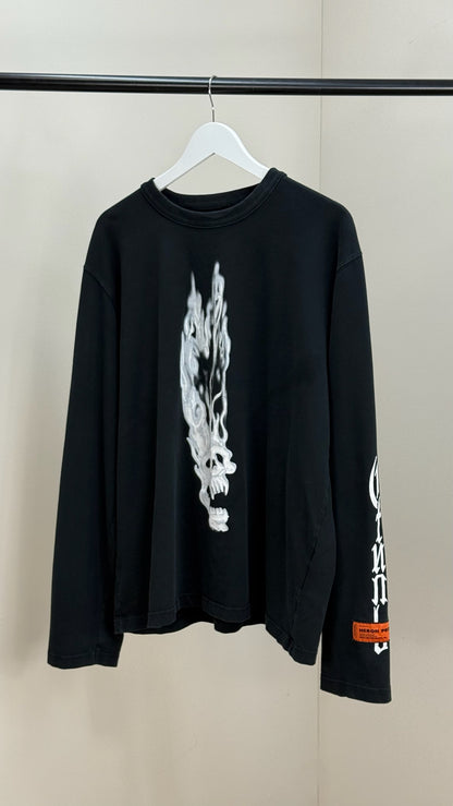Heron Preston Black Longsleeve Skull Fire T-Shirt-Large